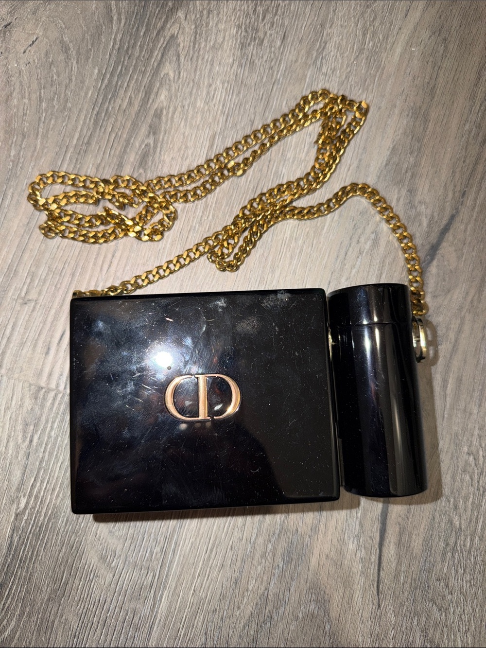 Dior Black Patent Minaudière with Gold Chain with 1 lipstick